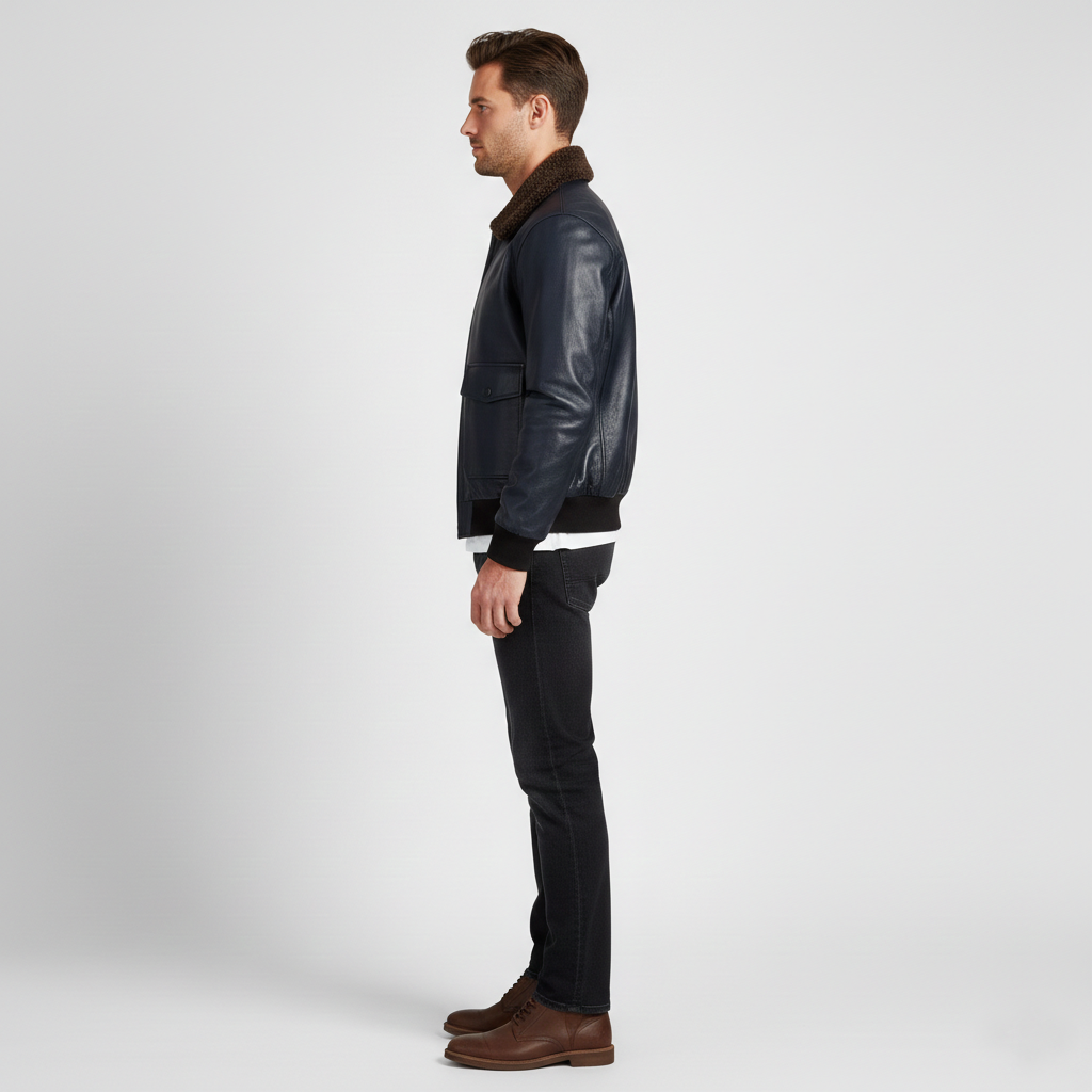 Men's Navy Leather flight bomber jacket