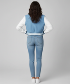Damen verkürzte College-Jacke in Babyblau