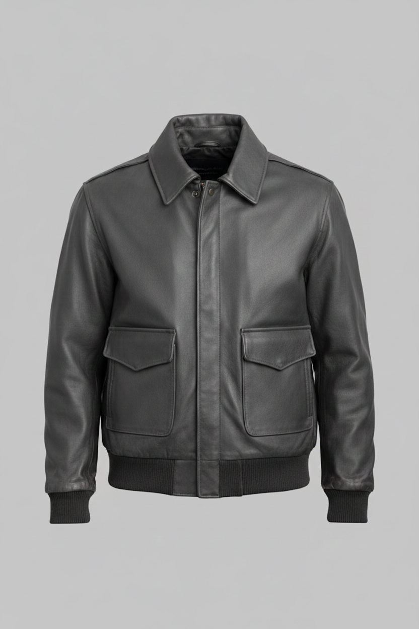 Leder Fliegerjacke Metropolitan Holzkohlegrau – Aviator-Stil