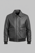 Load image into Gallery viewer, Metropolitan Charcoal Grey Leather Flight Bomber Jacket – Aviator Style
