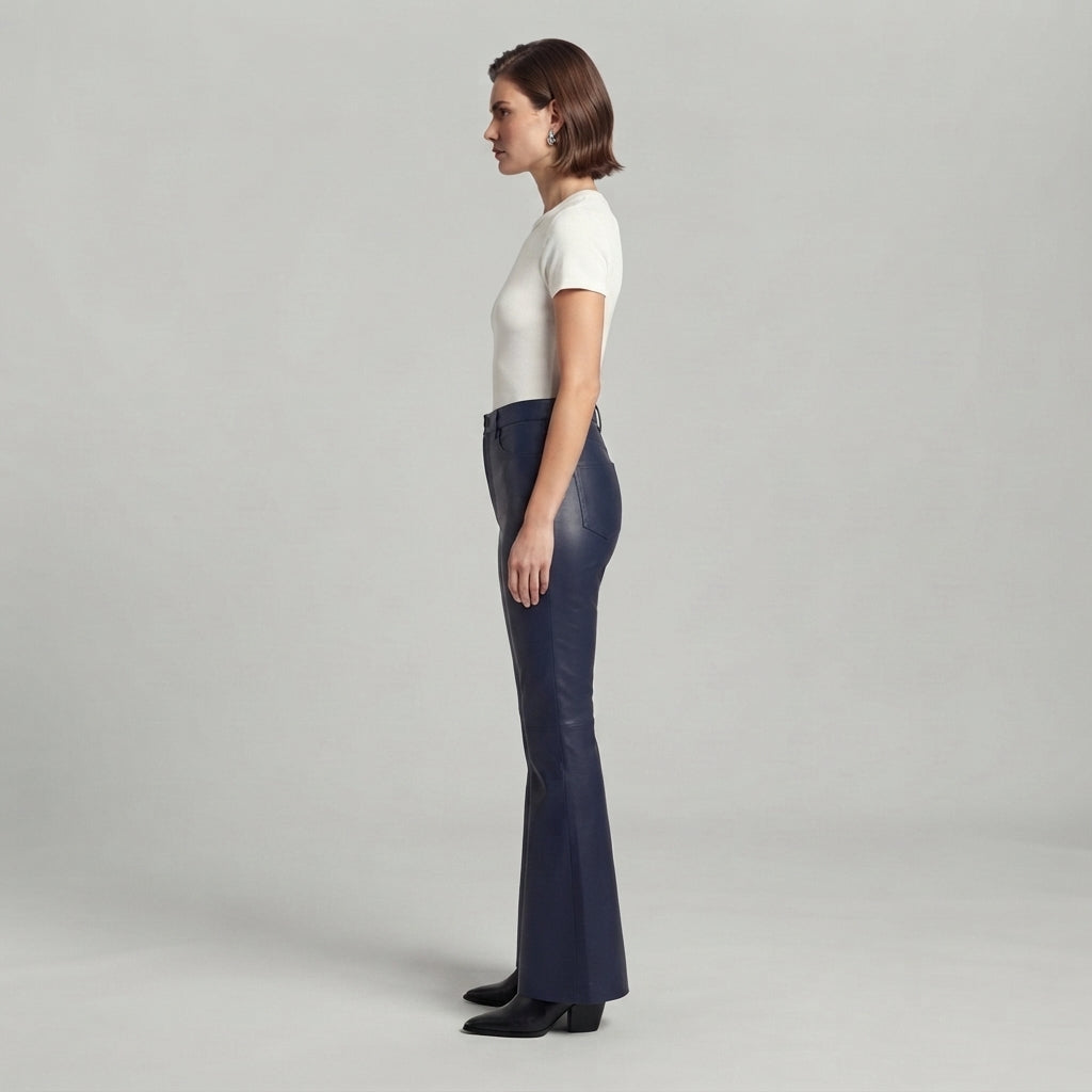 Women's Blue Leather Pant