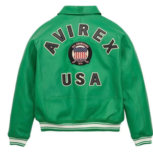 Green Avirex  Bomber Leather Jacket Leather Outlet