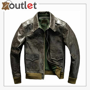 Green Pilot Leather Jacket Men