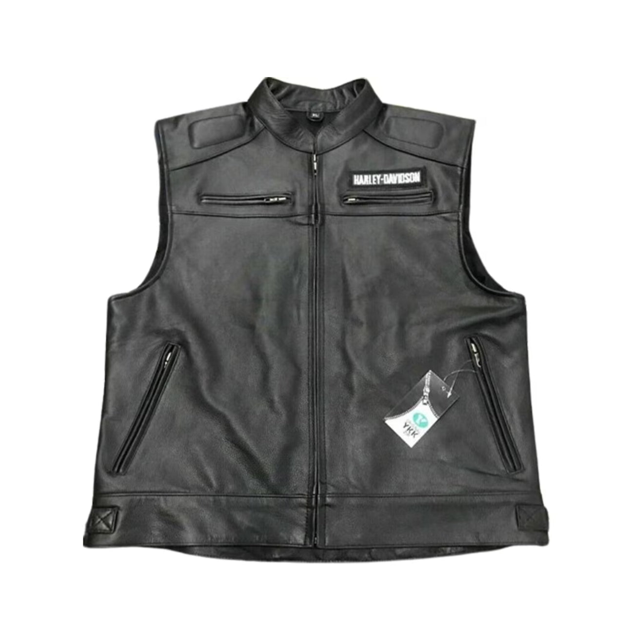H-Davidson Men's Black Biker Real Leather Vest Leather Outlet