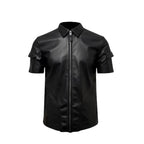 Handmade Half-sleeves Black Leather Biker Shirt Leather Outlet