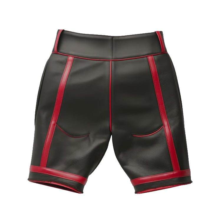 Handmade Sheep Leather Men Shorts With Red Stripes Leather Outlet
