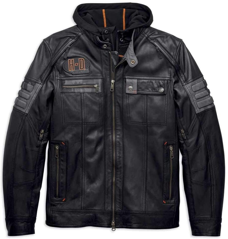 Harley-Davidson Bridgeport 3-in-1-Lederjacke mit Kapuze, schwarz