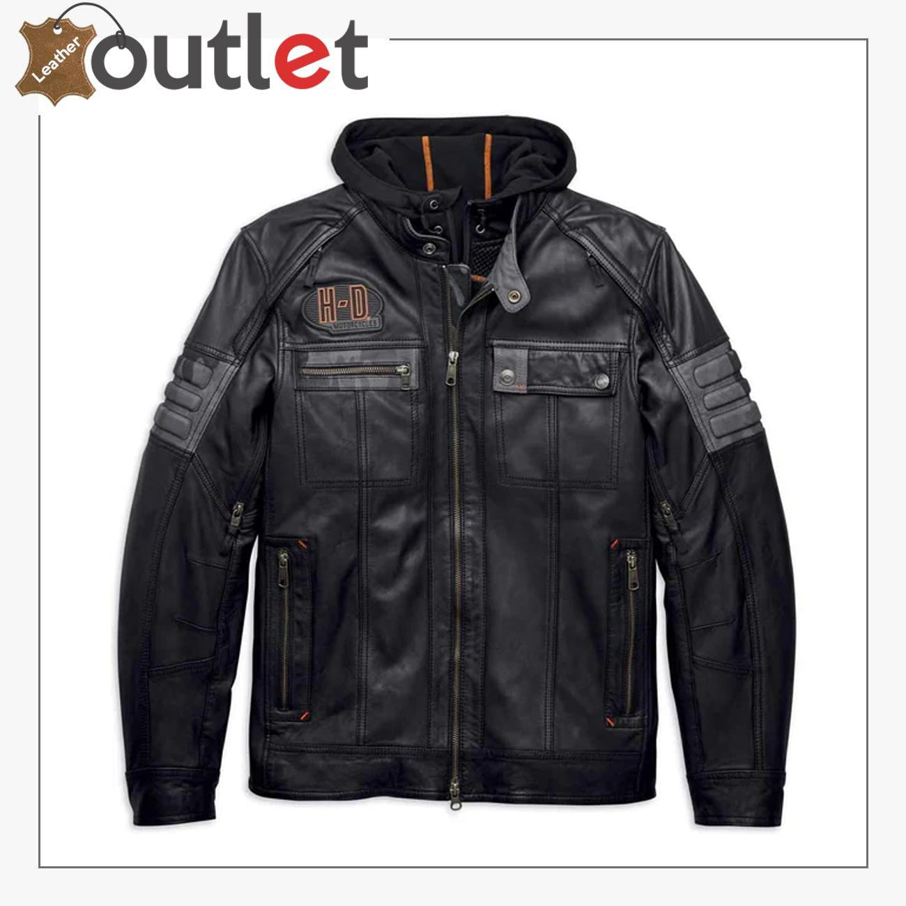 Harley-Davidson Men's Bridgeport Black Leather Jacket Hoodie 3 in 1