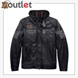 Harley-Davidson Men's Bridgeport Black Leather Jacket Hoodie 3 in 1