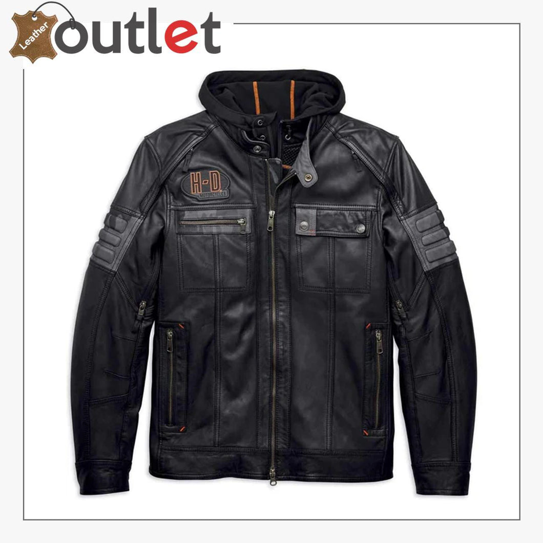 Harley-Davidson Men's Bridgeport Black Leather Jacket Hoodie 3 in 1