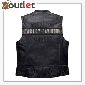 Harley-Davidson Men’s Embroidered Passing Link Leather Vest Leather Outlet