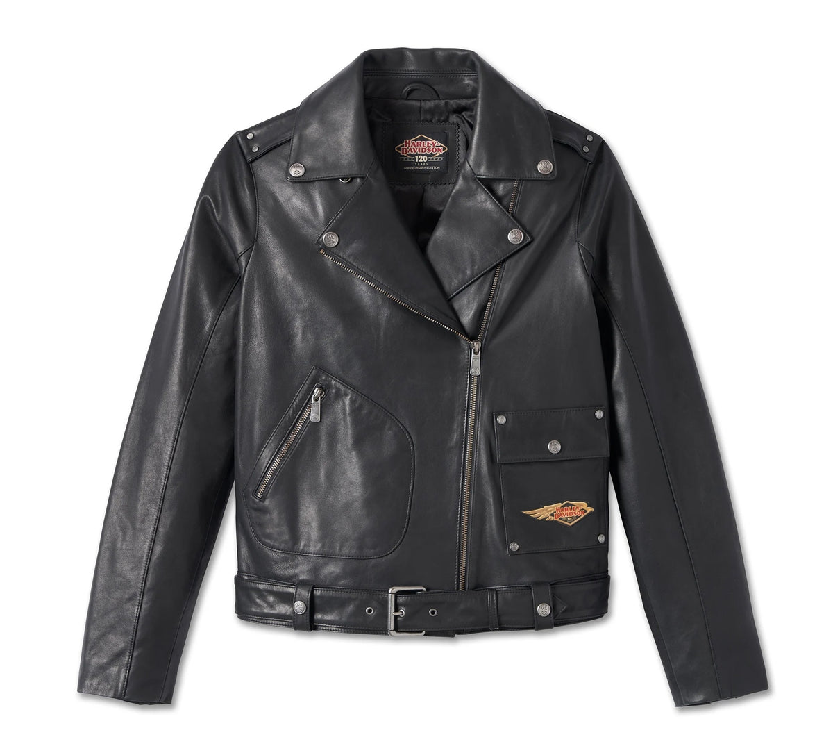 Harley-Davidson Damen Lederjacke zum 120. Jubiläum, Schwarz