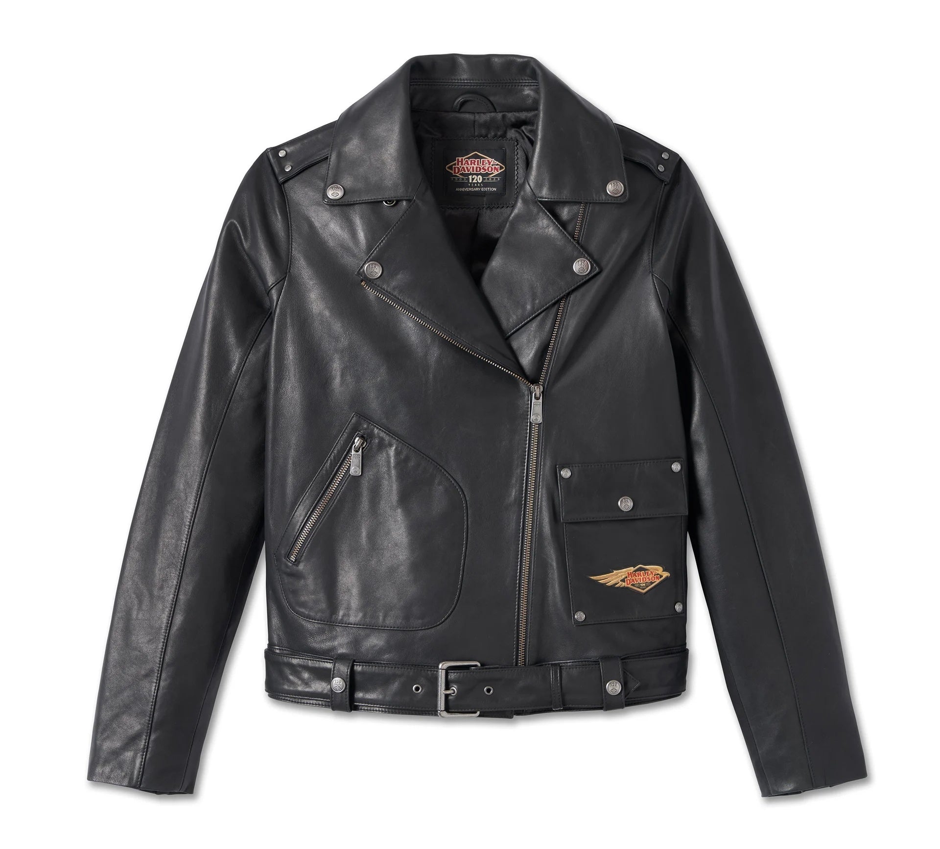 Harley-Davidson Damen Lederjacke zum 120. Jubiläum, Schwarz