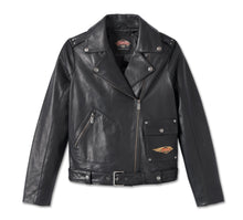 Load image into Gallery viewer, Harley-Davidson Women&#39;s 120th Anniversary Black Leather Jacket
