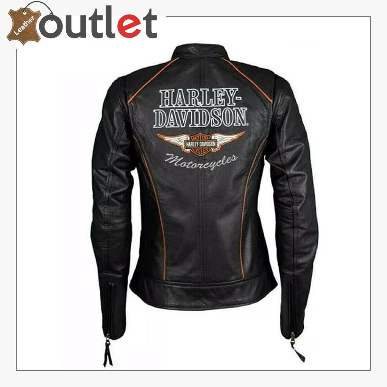 Harley-Davidson bestickte Biker-Lederjacke für Damen