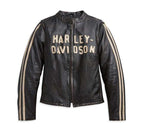Harley-Davidson Damen Lederjacke mit gestreiften Ärmeln