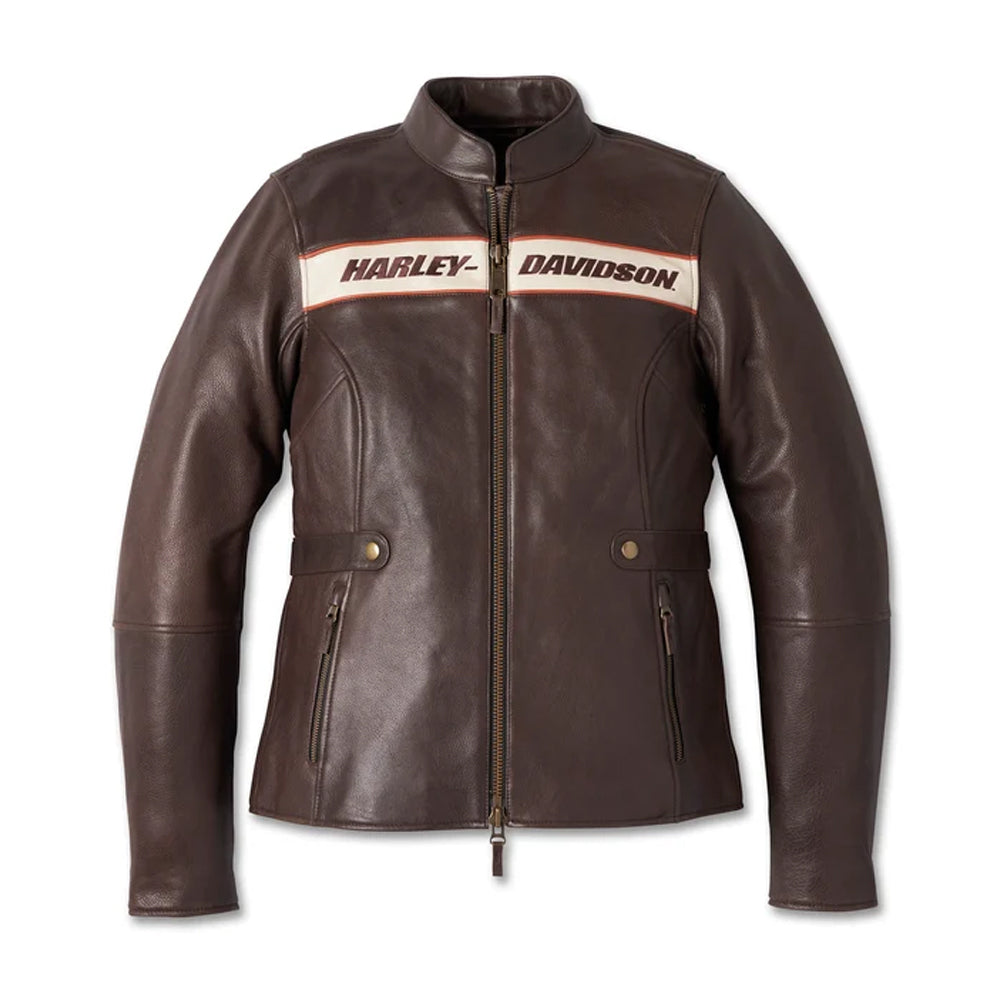 Harley-Davidson Damen Victory Lane Motorradjacke aus schwarzem Leder