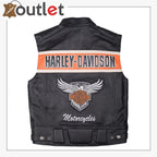 Harley Davidson Men's Genuine Motorcycle Black Leather Vest Leather Outlet