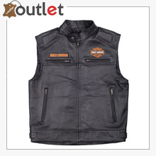 Load image into Gallery viewer, Harley Davidson Men&#39;s Genuine Motorcycle Black Leather Vest Leather Outlet
