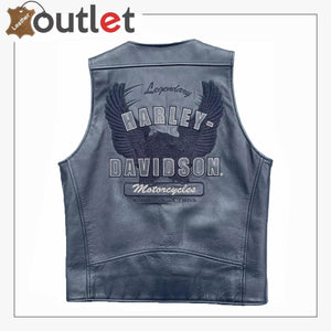 Harley Davidson Mens Elements Black Eagle Leather Vest