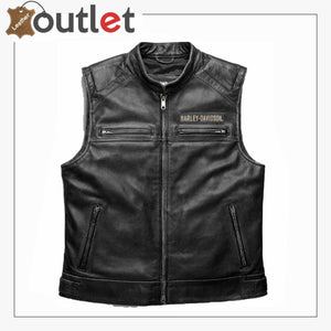 Harley Davidson Mens Embroidered Passing Link Leather Vest