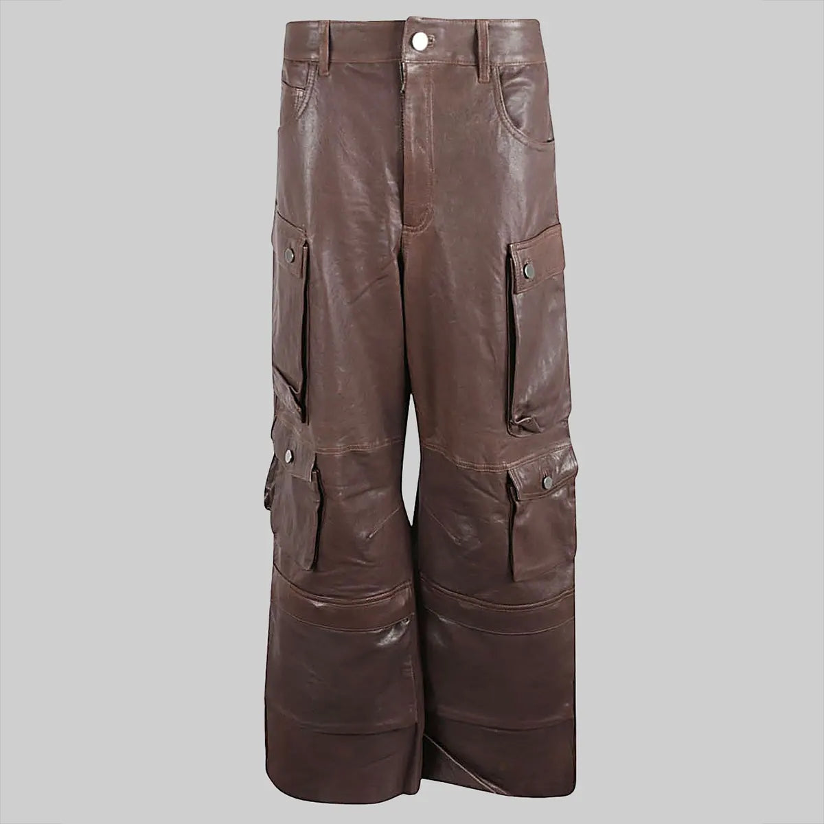 Damen Cargohose aus braunem Leder – Weite Utility-Hose aus Echtleder