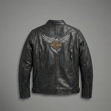 Laden Sie das Bild in den Galerie-Viewer, Vintage Harley-Stil Leder-Motorradjacke für Herren – Jubiläumsgrafik-Edition
