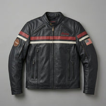 Laden Sie das Bild in den Galerie-Viewer, Herren Indian Motorcycle Style Vintage Bikerjacke aus Leder – Besticktes Skript-Logo
