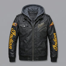 Laden Sie das Bild in den Galerie-Viewer, Leder-Bikerjacke für Herren – Bestickter Stern &amp; Heritage-Schriftzug im Moto-Stil
