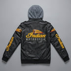 Men’s Leather Biker Jacket – Embroidered Star & Heritage Script Moto Style
