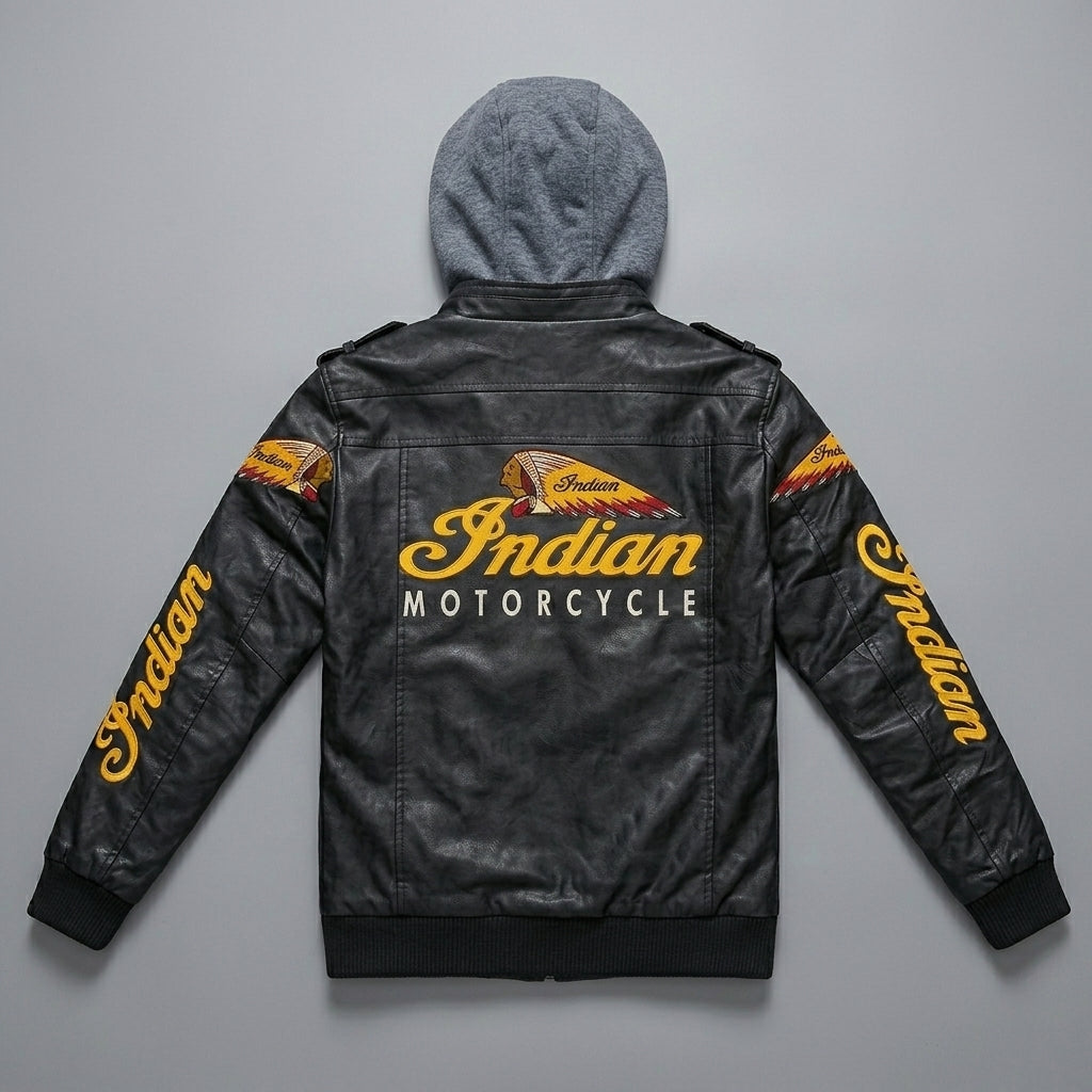 Leder-Bikerjacke für Herren – Bestickter Stern & Heritage-Schriftzug im Moto-Stil