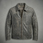 Men’s Harley-Style Black Leather Moto Jacket – Orange & White Racing Stripe Edition