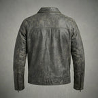 Men’s Harley-Style Black Leather Moto Jacket – Orange & White Racing Stripe Edition