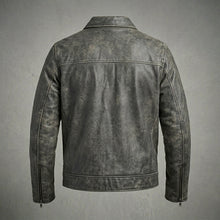Load image into Gallery viewer, Men’s Harley-Style Black Leather Moto Jacket – Orange &amp; White Racing Stripe Edition
