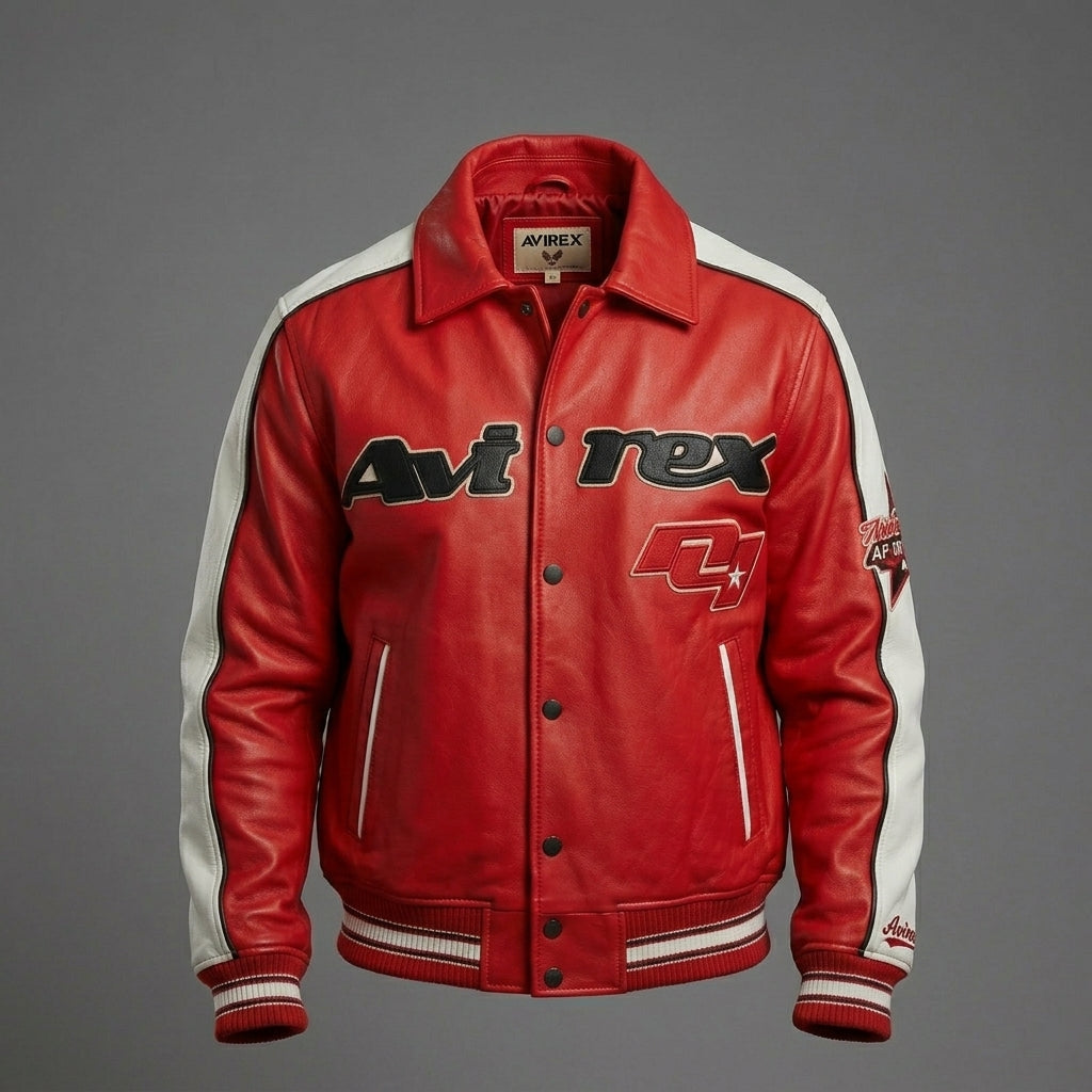 Klassische Motorradjacke aus Leder für Herren – Orange & Creme mit Kontrasteinsätzen