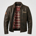 Herren-Motorradjacke aus Leder mit Sternendetails – Hochwertige Biker-Performance-Ausrüstung
