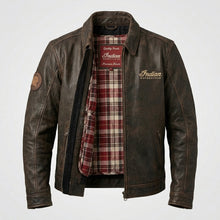 Load image into Gallery viewer, Men’s Custom Star Detail Leather Moto Jacket – Premium Biker Performance Gear
