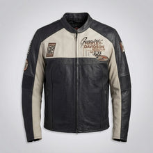 Load image into Gallery viewer, Men’s Harley-Style Genuine Leather Jacket – Star Embroidered Shoulder Moto

