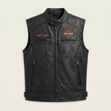 Load image into Gallery viewer, Men’s Black Genuine Leather Motorcycle Vest – Harley davidson-Biker Club Cut
