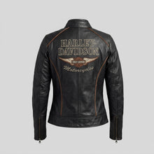 Load image into Gallery viewer, Women’s Epoch Leather Moto Jacket – Harley Davidson Black Biker Jacket
