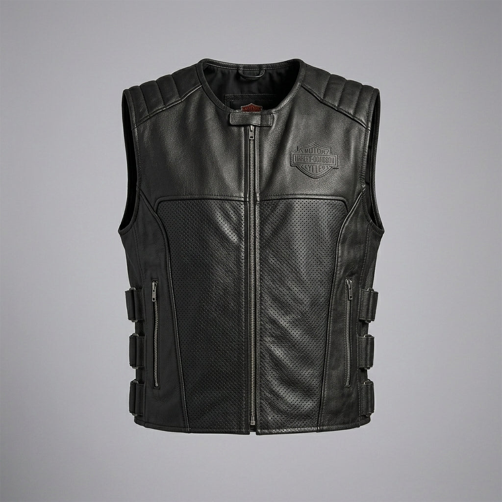 Titan-Flow Perforierte Motorradweste aus Leder – Atmungsaktiver Moto-Stil