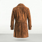 Men’s Vintage Brown Suede Leather Long Coat – Classic Retro Overcoat