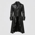 Herren schwarzer Steampunk Gothic Ledersmoking – Viktorianischer langer Mantel