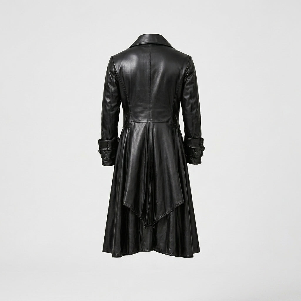 Herren schwarzer Steampunk Gothic Ledersmoking – Viktorianischer langer Mantel