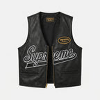 Black Spider Web Leather Vest – Streetwear Biker Edition
