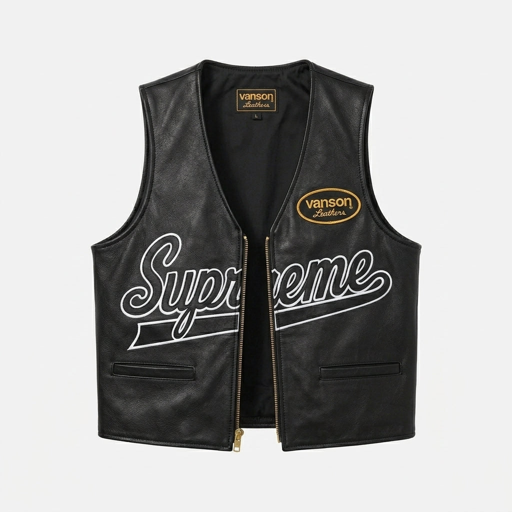 Black Spider Web Leather Vest – Streetwear Biker Edition