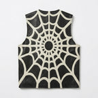 Black Spider Web Leather Vest – Streetwear Biker Edition