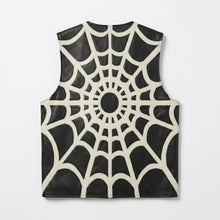 Load image into Gallery viewer, Black Spider Web Leather Vest – Streetwear Biker Edition
