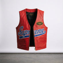 Load image into Gallery viewer, Red Spider Web Leather Vest – Bold Streetwear Biker Style
