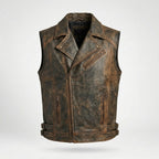 Distressed Leather Biker Vest for Men – Classic Harley Style